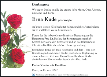 Traueranzeige von Erna Kude von Märkische Oderzeitung