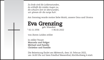 Traueranzeige von Eva Grenzing von Märkische Oderzeitung