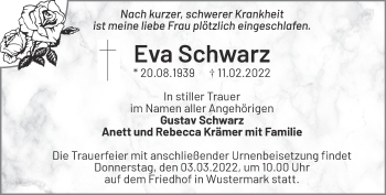 Traueranzeige von Eva Schwarz von Märkische Oderzeitung