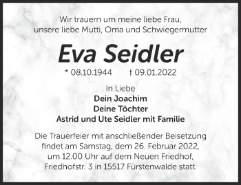 Traueranzeige von Eva Seidler von Märkische Oderzeitung