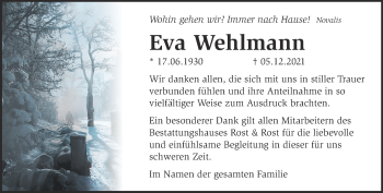 Traueranzeige von Eva Wehlmann von Märkische Oderzeitung