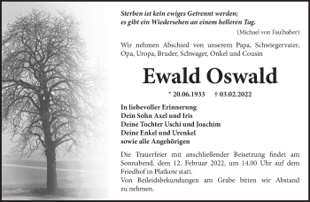 Traueranzeige von Ewald Oswald von Märkische Oderzeitung