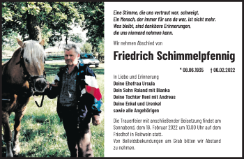 Traueranzeige von Friedrich Schimmelpfennig von Märkische Oderzeitung