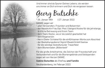 Traueranzeige von Georg Butschke von Märkische Oderzeitung