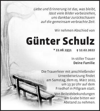 Traueranzeige von Günter Schulz von Märkische Oderzeitung