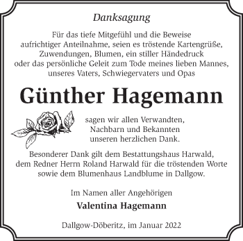 Traueranzeige von Günther Hagemann von Märkische Oderzeitung