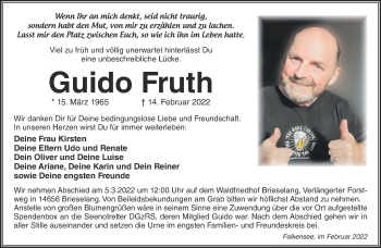 Traueranzeige von Guido Fruth von Märkische Oderzeitung