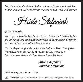 Traueranzeige von Heide Stefaniak von Märkische Oderzeitung