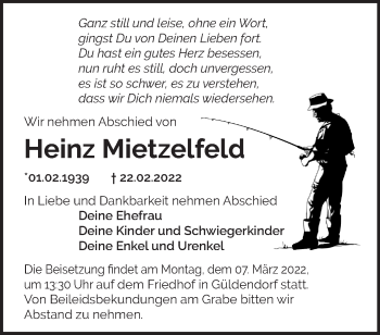 Traueranzeige von Heinz Mietzelfeld von Märkische Oderzeitung