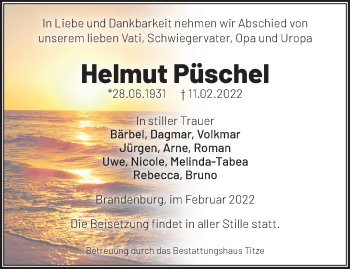 Traueranzeige von Helmut Püschel von Märkische Oderzeitung