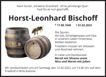 Traueranzeige von Horst-Leonhard Bischoff von Märkische Oderzeitung