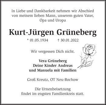 Traueranzeige von Klaus-Jürgen Grüneberg von Märkische Oderzeitung