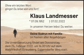 Traueranzeige von Klaus Landmesser von Märkische Oderzeitung