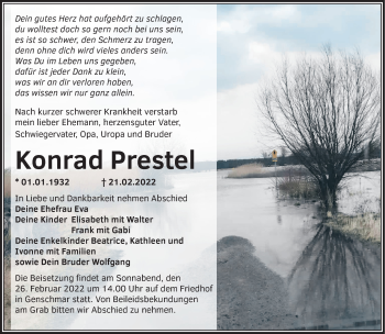 Traueranzeige von Konrad Prestel von Märkische Oderzeitung