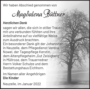 Traueranzeige von Magdalena Büttner von Märkische Oderzeitung