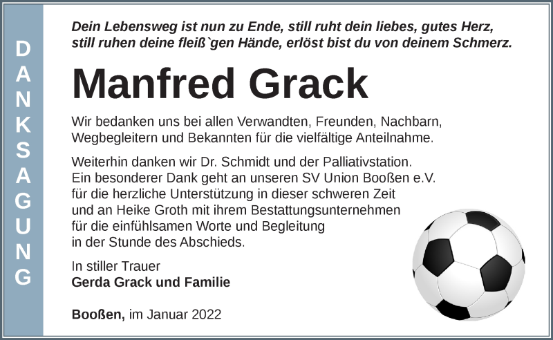  Traueranzeige für Manfred Grack vom 11.02.2022 aus Märkische Oderzeitung