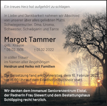 Traueranzeige von Margot Tammer von Märkische Oderzeitung