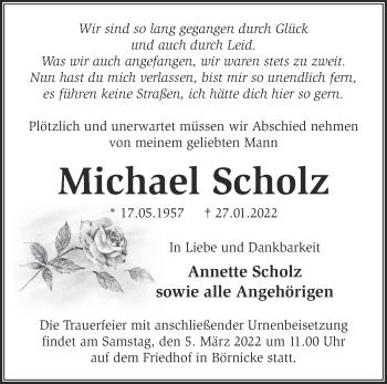 Traueranzeige von Michael Scholz von Märkische Oderzeitung