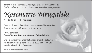 Traueranzeige von Rosemarie Mrugalski von Märkische Oderzeitung