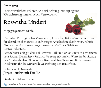 Traueranzeige von Roswitha Lindert von Märkische Oderzeitung