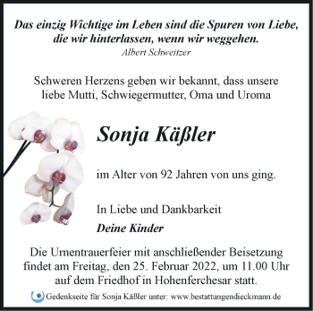 Traueranzeige von Sonja Käßler von Märkische Oderzeitung