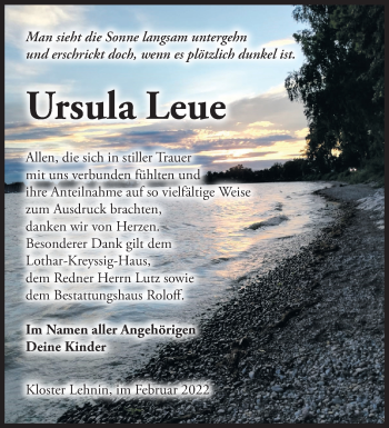 Traueranzeige von Ursula Leue von Märkische Oderzeitung