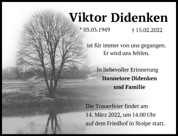 Traueranzeige von Viktor Didenken von Märkische Oderzeitung