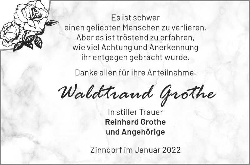  Traueranzeige für Waldtraud Grothe vom 12.02.2022 aus Märkische Oderzeitung
