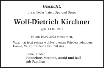Traueranzeige von Wolf-Dietrich Kirchner von Märkische Oderzeitung