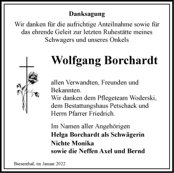 Traueranzeige von Wolfgang Borchardt von Märkische Oderzeitung