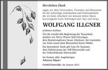 Traueranzeige von Wolfgang Illgner von Märkische Oderzeitung