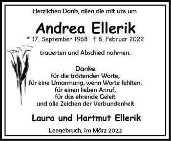 Traueranzeige von Andrea Ellerik von Märkische Oderzeitung