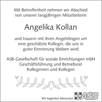 Traueranzeige von Angelika Kollan von Märkische Oderzeitung