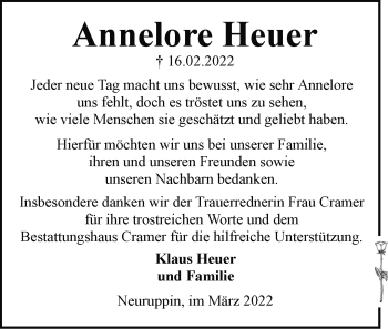 Traueranzeige von Annelore Heuer von Märkische Oderzeitung