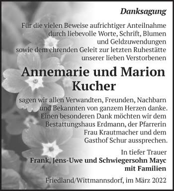 Traueranzeige von Annemarie Kucher von Märkische Oderzeitung