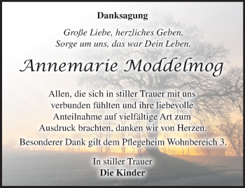 Traueranzeige von Annemarie Moddelmog von Märkische Oderzeitung