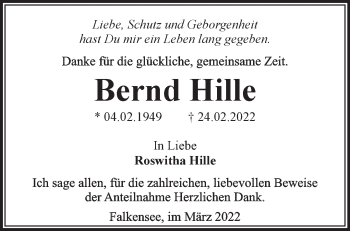 Traueranzeige von Bernd Hille von Märkische Oderzeitung
