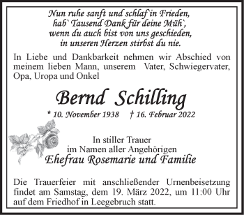 Traueranzeige von Bernd Rosemarie von Märkische Oderzeitung