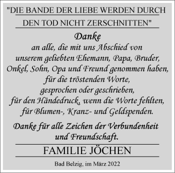 Traueranzeige von Burkhard Jöchen von Märkische Oderzeitung