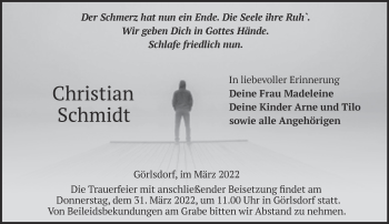 Traueranzeige von Christian Schmidt von Märkische Oderzeitung