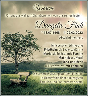 Traueranzeige von Dangela Fink von Märkische Oderzeitung