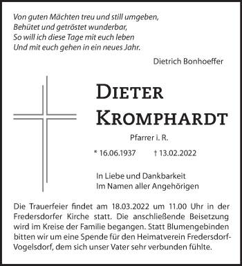 Traueranzeige von Dieter Kromphardt von Märkische Oderzeitung