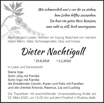Traueranzeige von Dieter Nachtigall von Märkische Oderzeitung