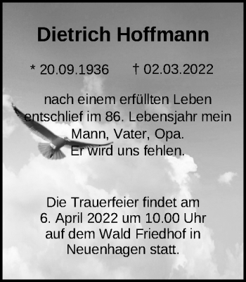 Traueranzeige von Dietrich Hoffmann von Märkische Oderzeitung