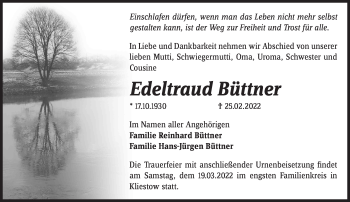 Traueranzeige von Edeltraud Büttner von Märkische Oderzeitung