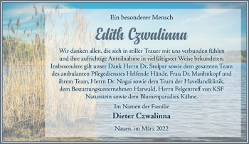 Traueranzeige von Edith Czwalinna von Märkische Oderzeitung