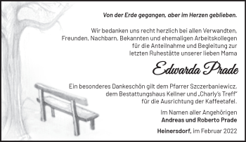 Traueranzeige von Edwarda Prade von Märkische Oderzeitung