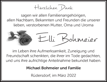 Traueranzeige von Elli Bohmeier von Märkische Oderzeitung