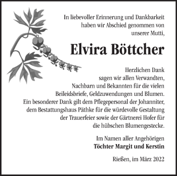 Traueranzeige von Elvira Böttcher von Märkische Oderzeitung