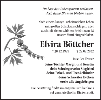 Traueranzeige von Elvira Böttcher von Märkische Oderzeitung